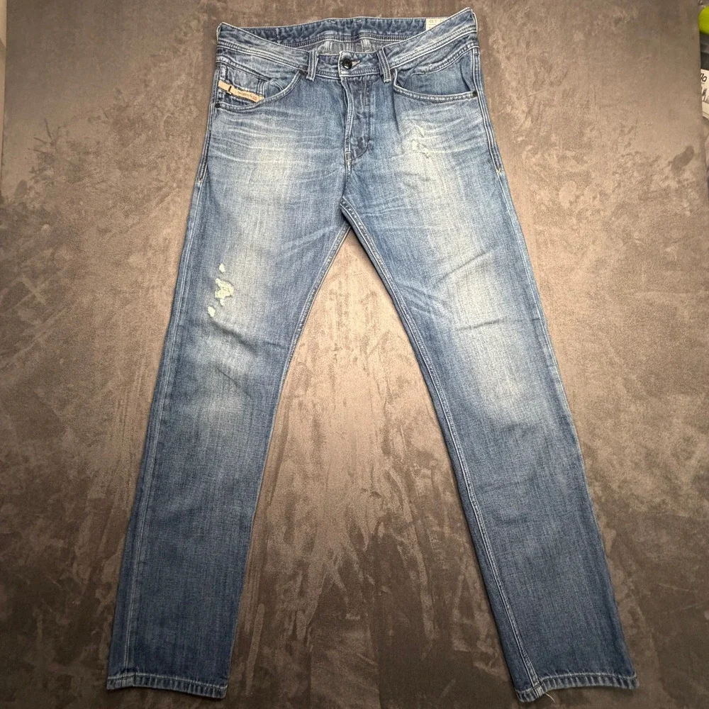 Diesel Belther Jeans Mens 32x32 Blue Regular Slim Tapered Distressed 0839K